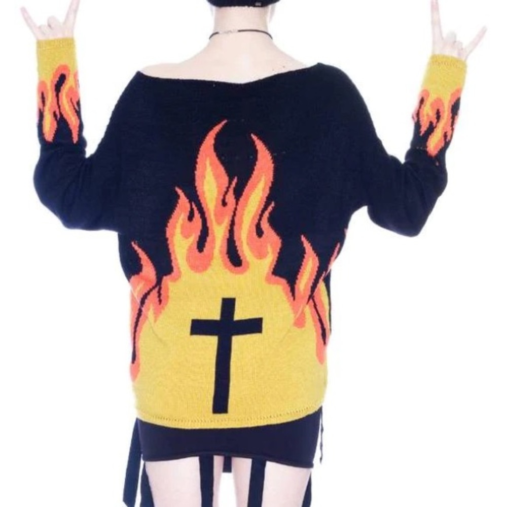 UNIF Black and Yellow Flame Sweater